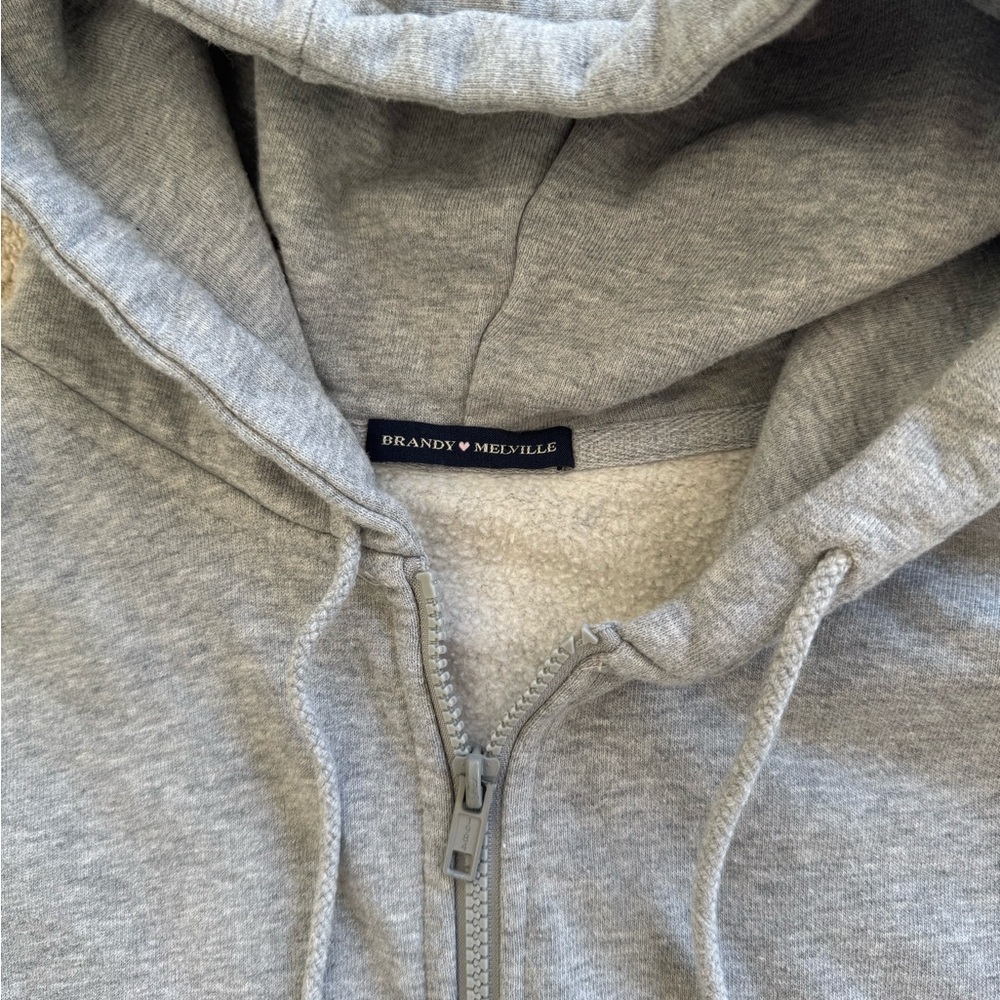 Brandy Melville Cropped Zip-Up Hoodie BUNDLE – Grey & Charcoal | Fleece Lined - Picture 3 of 8